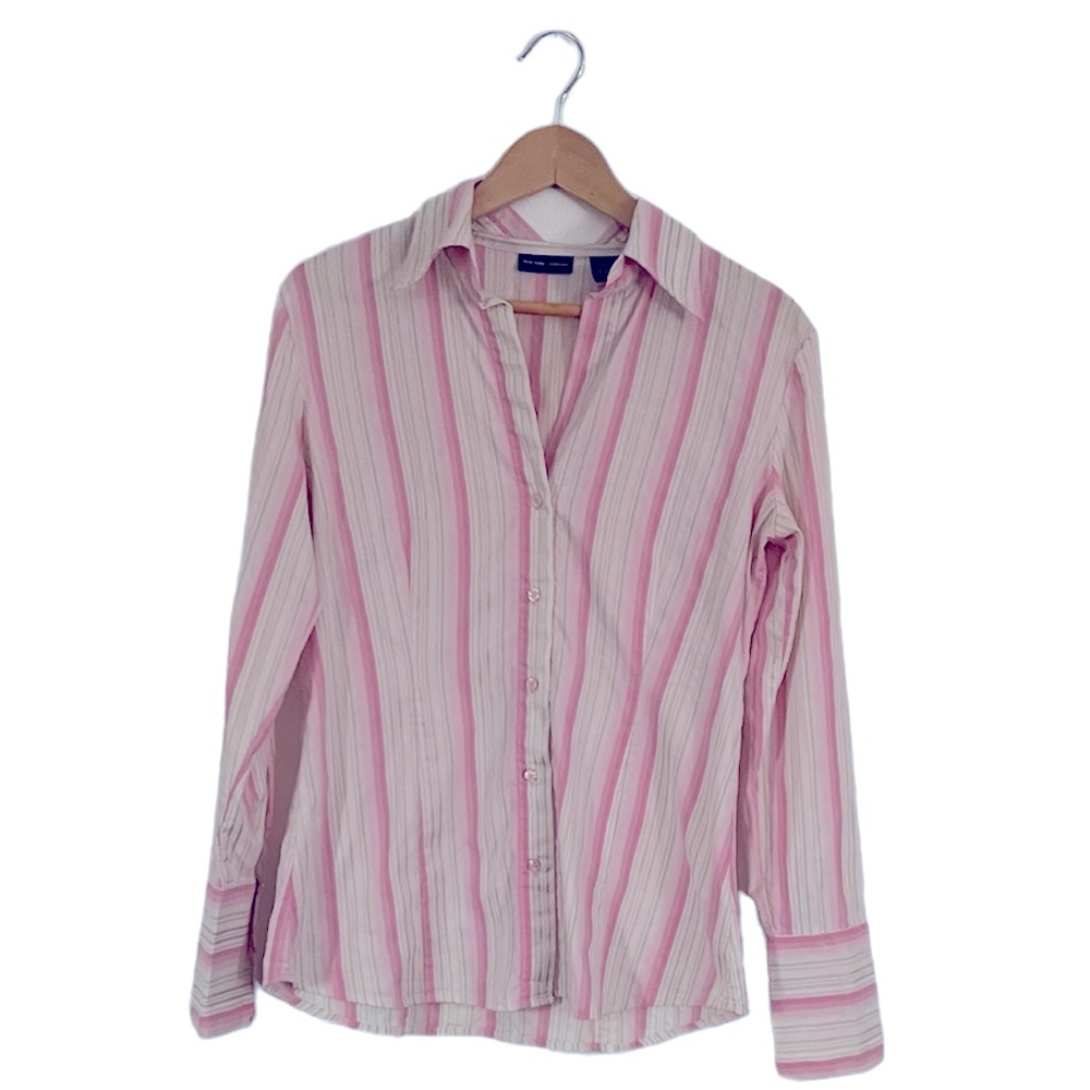 New York & Company Pink white Striped blouse